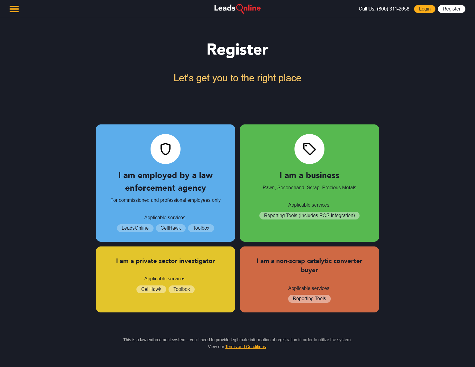 LeadsOnline Updated User Registration - Registration Landing Page