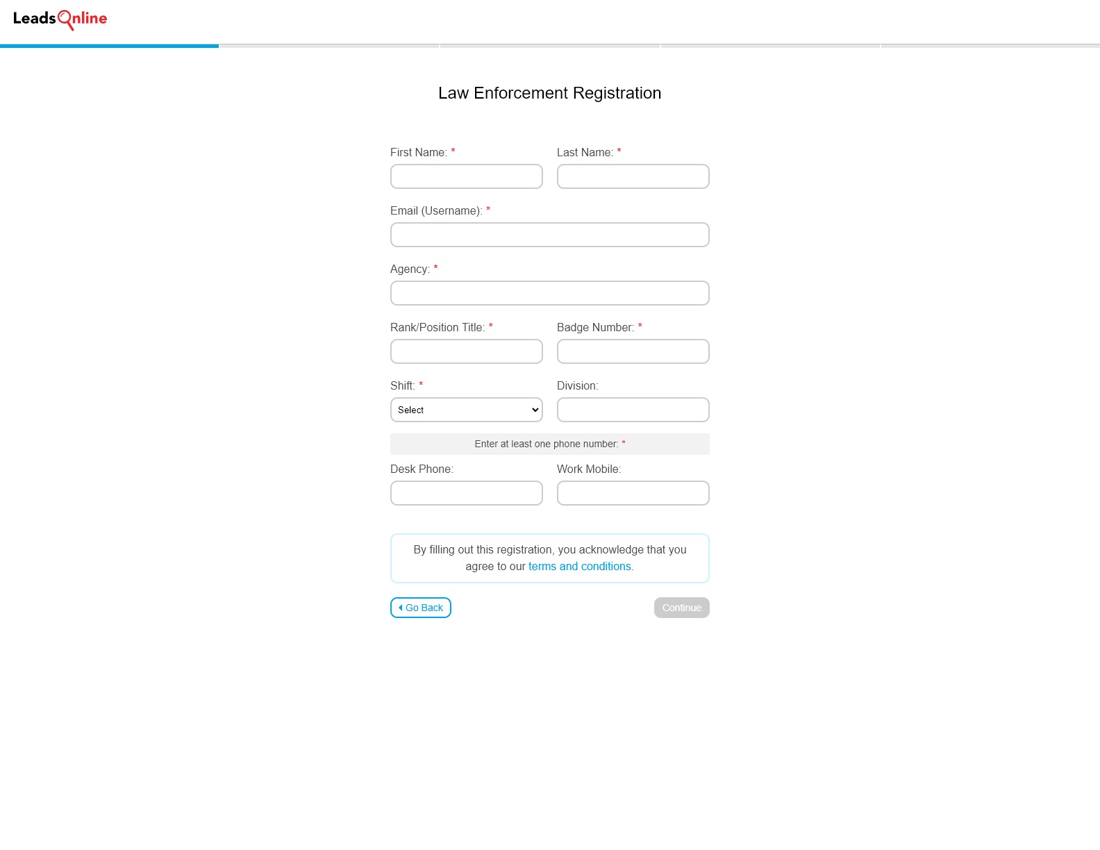 LeadsOnline Updated User Registration - Registration Screenshot